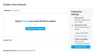 Schedule podcast episode to publish | Podomatic